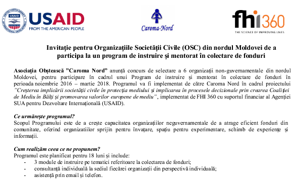 Invitație pentru Organizațiile Societății Civile (OSC) din nordul Moldovei 
